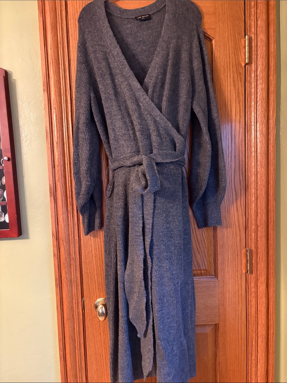 Lane Bryant 14/16 Long Ribbed Wrap Cardigan - Charcoal Gray